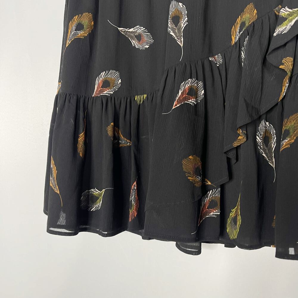 Madewell XXS Ruffle Edge Miniskirt In Peacock True Black Animal Print Pull On - Picture 5 of 11